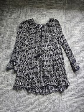 Free People Black & White Geo Print Tie-Front Mini Dress